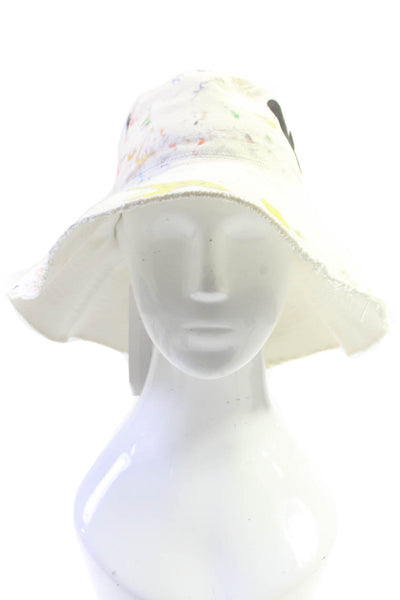 Kerri Rosenthal Womens Paint Print Bucket Hat White Cotton Size One Size