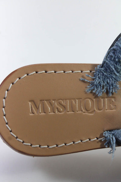 Mystique Womens Leather Jeweled Cross Strap Sandals Black Blue Size 6