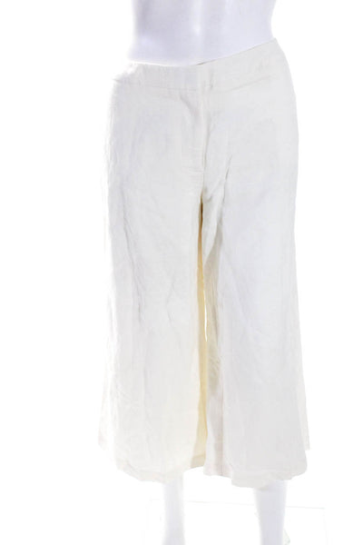 Karl Lagerfeld Womens Linen High Rise Straight Leg Crop Pants White Size XL