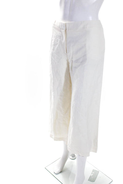 Karl Lagerfeld Womens Linen High Rise Straight Leg Crop Pants White Size XL