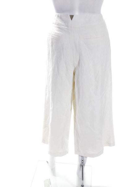 Karl Lagerfeld Womens Linen High Rise Straight Leg Crop Pants White Size XL