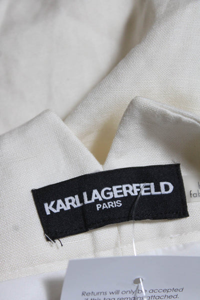 Karl Lagerfeld Womens Linen High Rise Straight Leg Crop Pants White Size XL