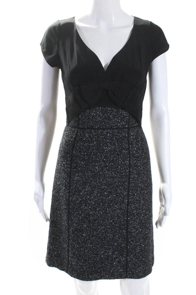 Rebecca Taylor Womens Wool Tweed Crepe V-Neck Bow Sheath Dress Black Size 2