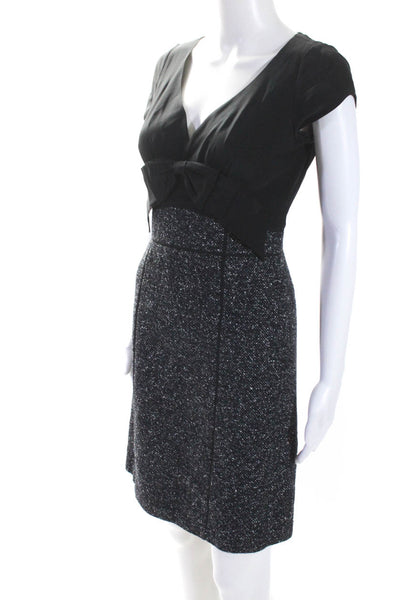 Rebecca Taylor Womens Wool Tweed Crepe V-Neck Bow Sheath Dress Black Size 2