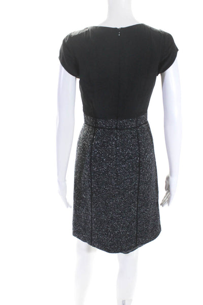 Rebecca Taylor Womens Wool Tweed Crepe V-Neck Bow Sheath Dress Black Size 2