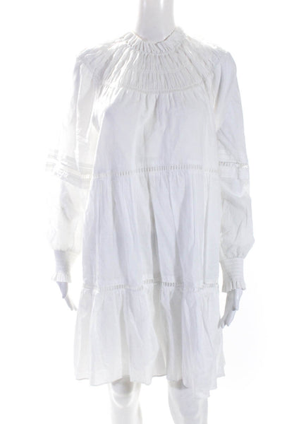 Michael Michael Kors Womens Cotton Smocked Neck A-Line Zip Up Dress White Size M