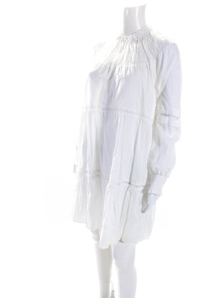 Michael Michael Kors Womens Cotton Smocked Neck A-Line Zip Up Dress White Size M