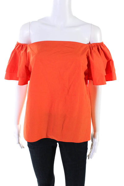 Alice + Olivia Womens Elastic Off Shoulder Ruffled Boxy Top Orange Cotton Medium