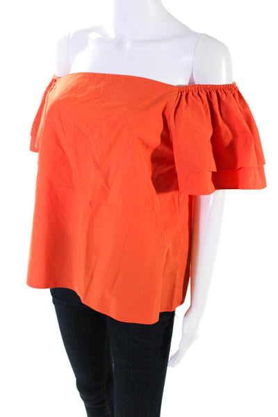 Alice + Olivia Womens Elastic Off Shoulder Ruffled Boxy Top Orange Cotton Medium