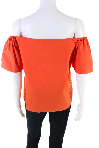 Alice + Olivia Womens Elastic Off Shoulder Ruffled Boxy Top Orange Cotton Medium