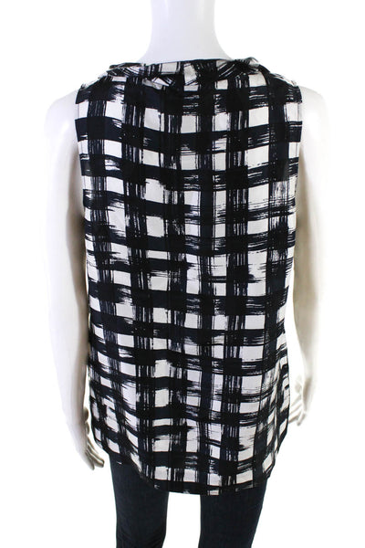 Theory Womens Sleeveless Scoop Neck Check Silk Boxy Top Black White Size Medium