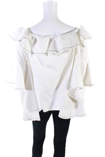 Alexis Womens Ruffled 3/4 Sleeve Off Shoulder Boxy Top White Cotton Size Medium