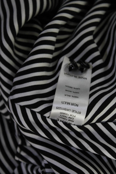 Frame Womens Black White Silk Striped V-Neck Puff Long Sleeve Blouse Top Size M