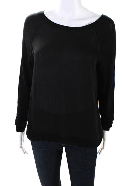 Vince Womens Black Silk Front Crew Neck Long Sleeve Pullover Sweater Top Size S