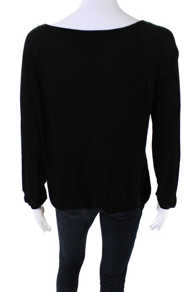 Vince Womens Black Silk Front Crew Neck Long Sleeve Pullover Sweater Top Size S