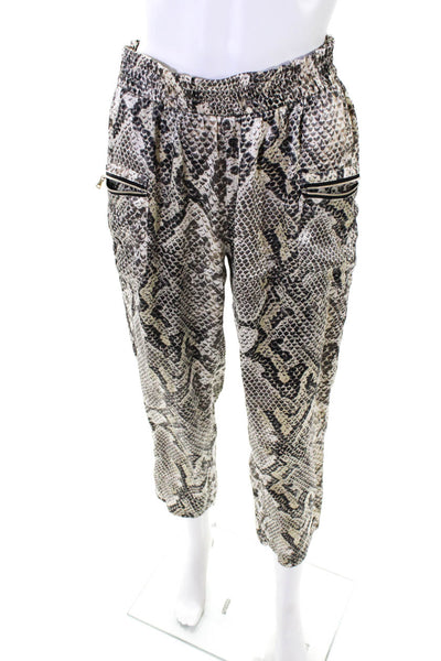 L'Agence Womens Brown Snakeskin Print Silk Pull On Straight Leg Pants Size S