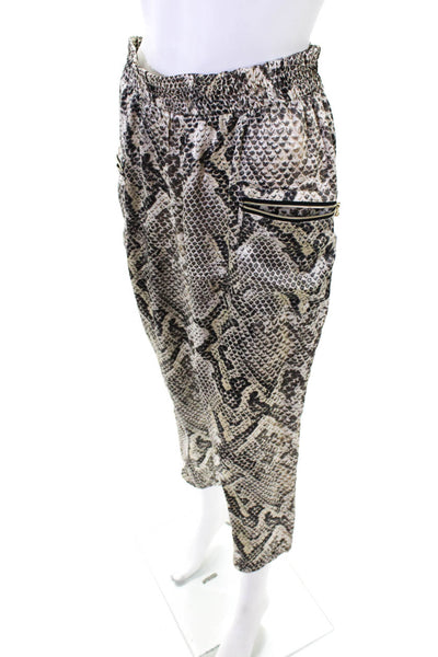 L'Agence Womens Brown Snakeskin Print Silk Pull On Straight Leg Pants Size S