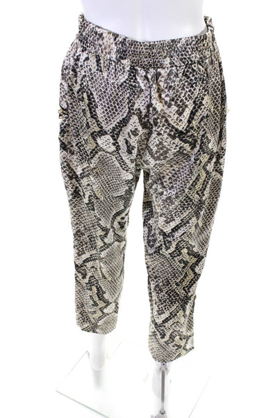 L'Agence Womens Brown Snakeskin Print Silk Pull On Straight Leg Pants Size S