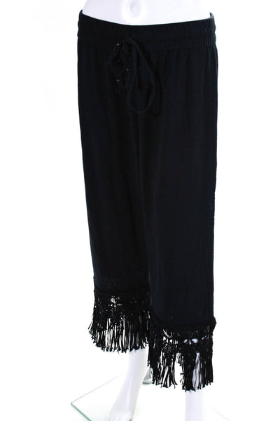 Calypso Saint Barth Womens Drawstring Woven Fringe Crop Pants Black Size Small