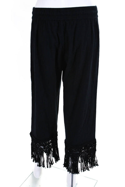 Calypso Saint Barth Womens Drawstring Woven Fringe Crop Pants Black Size Small