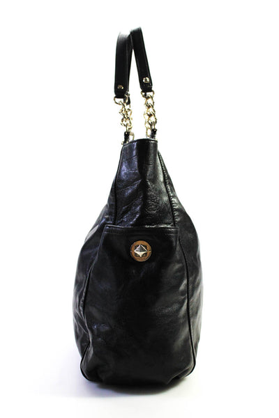 Kate Spade Womens Double Handle Side Pocket Large Leather Tote Handbag Black