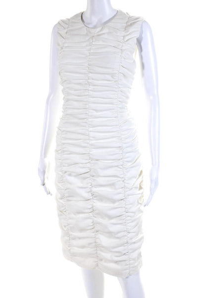 Akris Punto Womens Ruched Round Neck Sleeveless Zip Up Midi Dress White Size 8