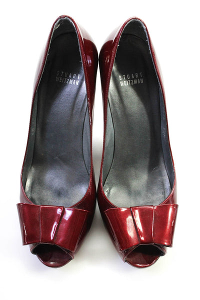 Stuart Weitzman Womens Patent Leather Bow Detail Open Toe Heels Red Size 9.5M