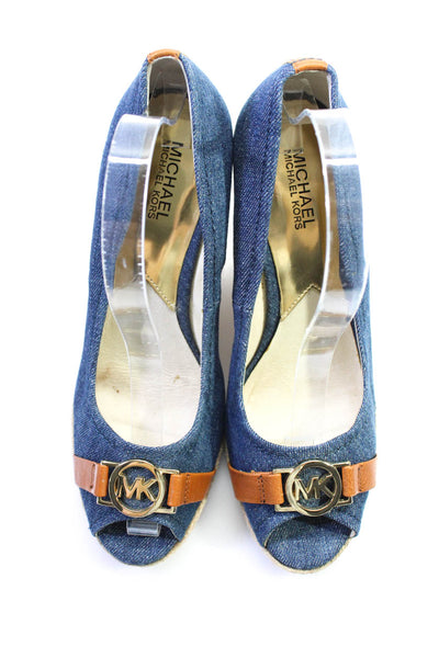 MK Michael Kors Womens Leather Trim Espadrille Open Toe Wedges Blue Size 9.5M