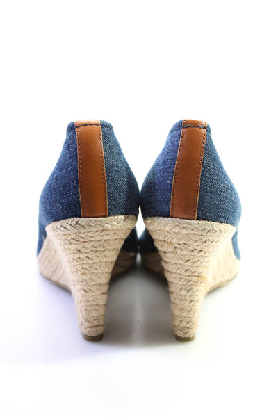 MK Michael Kors Womens Leather Trim Espadrille Open Toe Wedges Blue Size 9.5M