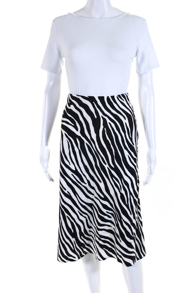 Theory Womens Silk Charmeuse Zebra Print Lined Midi A-Line Skirt White Size 6