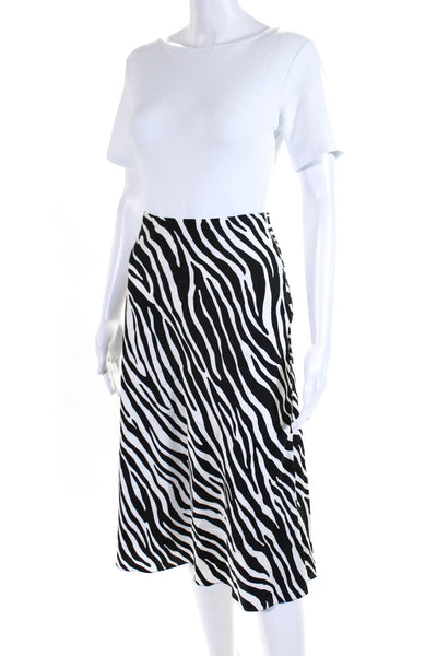 Theory Womens Silk Charmeuse Zebra Print Lined Midi A-Line Skirt White Size 6