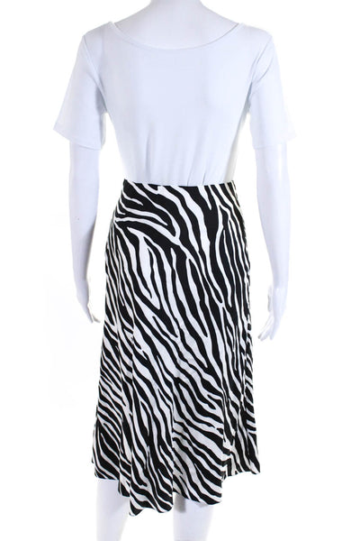 Theory Womens Silk Charmeuse Zebra Print Lined Midi A-Line Skirt White Size 6