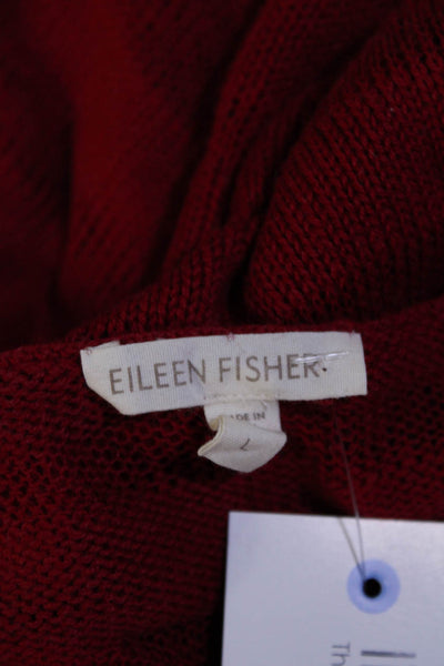 Eileen Fisher Womens Red Cotton Open Knit Scoop Neck Sweater Top Size L