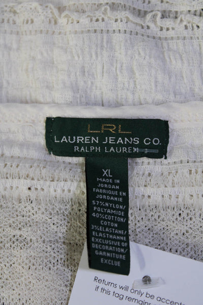 Lauren Jeans Company Womens 3/4 Sleeve Scoop Neck Open Knit Striped Top White XL