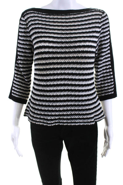St John Sport Womens Boat Neck Stripe 3/4 Sleeve Sweater Black White Size Medium