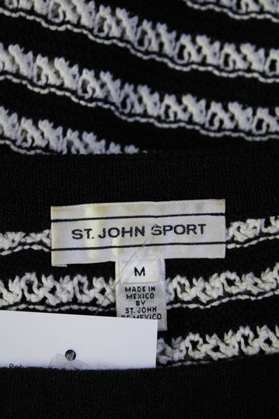 St John Sport Womens Boat Neck Stripe 3/4 Sleeve Sweater Black White Size Medium