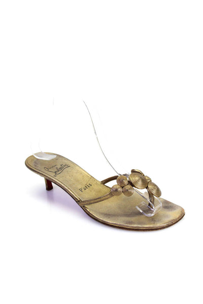 Christian Louboutin Womens Metallic Leather Thong Mid Heel Sandals Gold 37.5 7.5