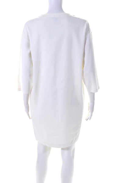 Theory Womens 3.4 Sleeve V Neck Twill Shift Dress White Linen Size Medium