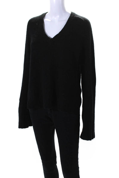 Autumn Cashmere Womens V Neck Side Split Sweater Black Cashmere Size Small