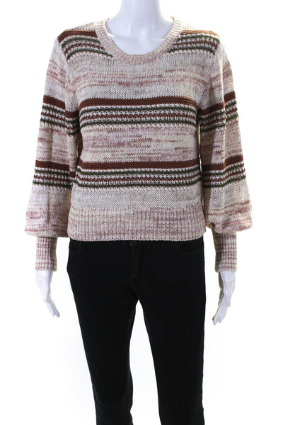 Intermix Womens Crew Neck Striped Crop Sweater Beige Brown Pink Size Small