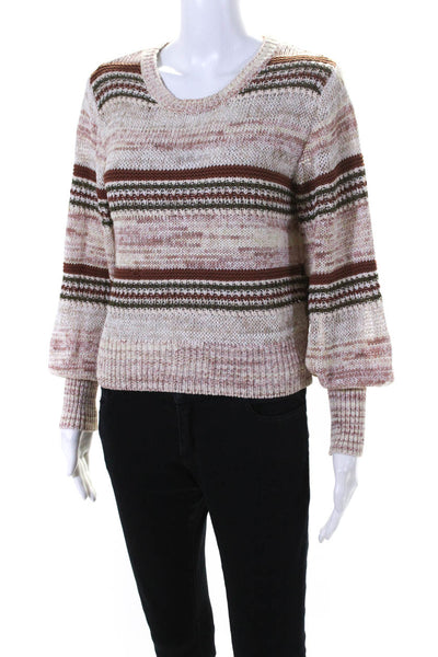 Intermix Womens Crew Neck Striped Crop Sweater Beige Brown Pink Size Small