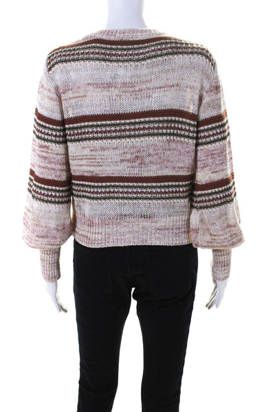 Intermix Womens Crew Neck Striped Crop Sweater Beige Brown Pink Size Small