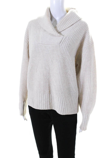 Everlane Womens Shawl Collar V Neck Thick Knit Sweater Ecru Size Small