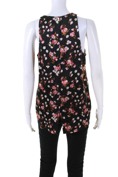 ALC Womens Crew Neck Satin Floral Tank Top Blouse Black Pink Size 8