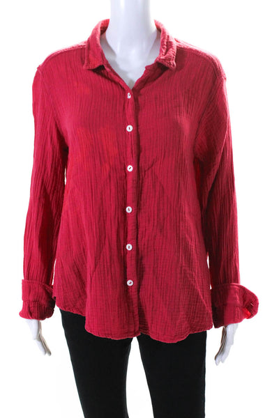 9seed Womens Bubble Gauze Long Sleeve Button Up Top Blouse Magenta Size Small