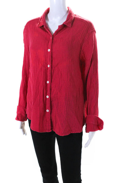 9seed Womens Bubble Gauze Long Sleeve Button Up Top Blouse Magenta Size Small