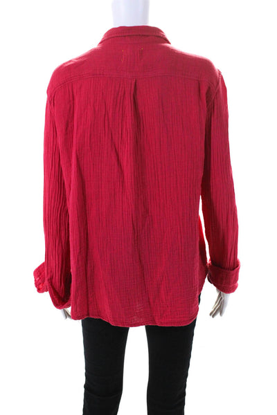 9seed Womens Bubble Gauze Long Sleeve Button Up Top Blouse Magenta Size Small