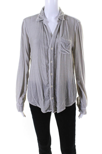 CP Shades Womens Long Sleeve Velvet Button Up Top Blouse Gray Size Medium