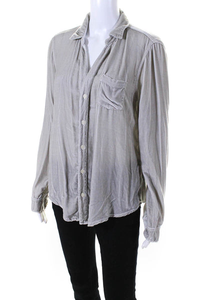 CP Shades Womens Long Sleeve Velvet Button Up Top Blouse Gray Size Medium