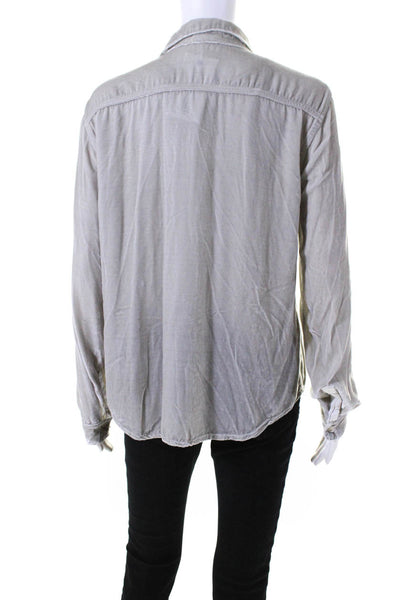 CP Shades Womens Long Sleeve Velvet Button Up Top Blouse Gray Size Medium